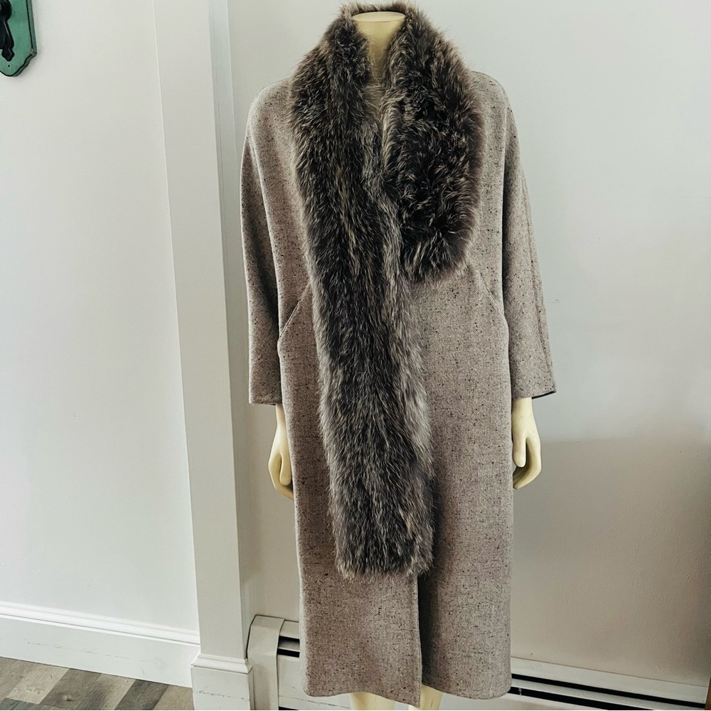 Itala Testino Women’s Alpaca Wool Coat Fox Fur Collar Long Tweed Jacket S/M